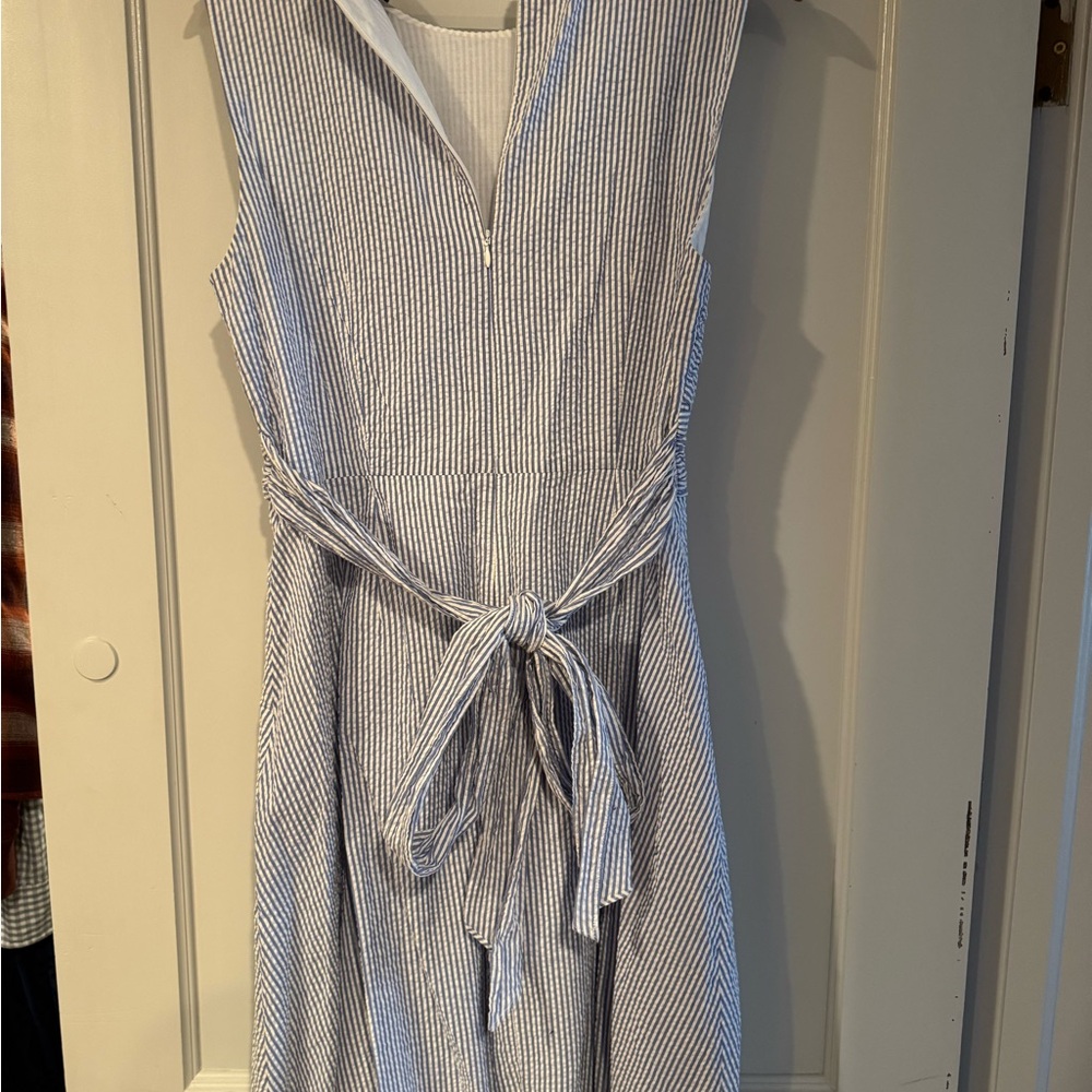 J. Crew Blue and White Striped Midi Dress